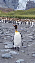 King penguin (Aptenodytes patagonicus) in front of a colony at Gold Harbor, South Georgia Island