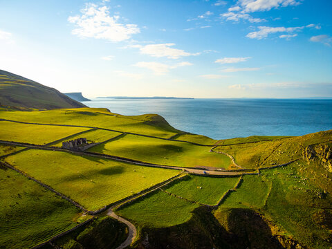 The beautiful Causeway Coast in Northern Ireland aerial view