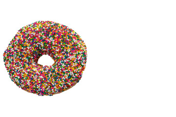 Donut with colorful sprinkles isolated on white background.