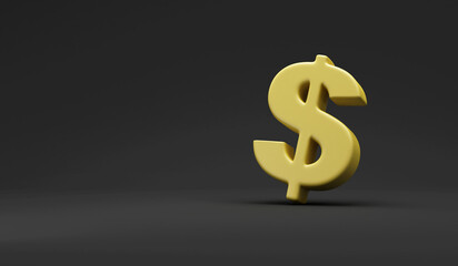 Yellow Dollar Sign on black studio background