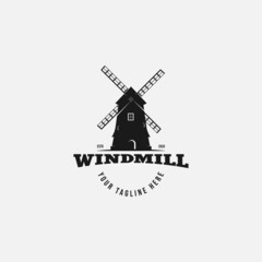 Vintage windmill logo concept vector illustration - obrazy, fototapety, plakaty