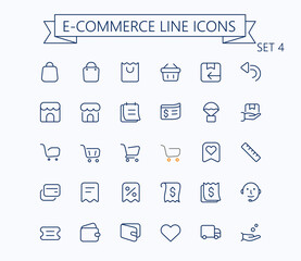Shopping and e-commerce vector outline mini line icons set. 24x24 px. Pixel Perfect. Editable stroke.