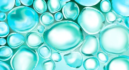 Pearl drops of water for the face treatment . A beautiful cosmetic product.3d rendering of oil and water droplets, shimmers, glitters. Blue and green color ecology cosmetic design in blue colours.3d