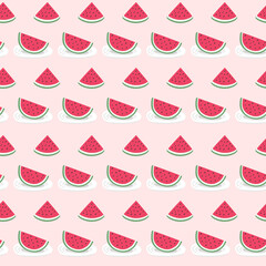 Cute red watermelon slice seamless pattern . Vector art