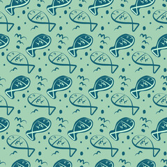 fish doodle seamless pattern
