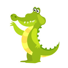 Friendly cute green crocodile character. Aligator flat vector cartoon illustration. Funny wild animal isolated on white background
