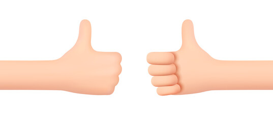 Like gesture. The thumb is up. Right and left hand gesture. 3d cartoon friendly funny style isolated on white background