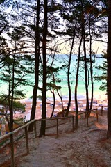 landscape of the San Michele beach and the Sassi Neri in Sirolo in Ancona on the Conero Riviera,...