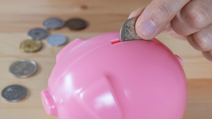 ブタの貯金箱に小銭を貯金する｜日本のお金