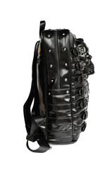 Naklejka premium Black leather bags with skull, stars and thorns. Brutal purses. Hard rock bags. Unisex bags.