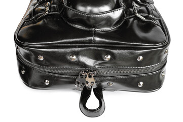 Black leather bags with skull, stars and thorns. Brutal purses. Hard rock bags. Unisex bags.