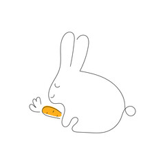 Cute rabbit with a carrot on a white background. Thin line style. Minimal design. Vector illustration. - 502992987