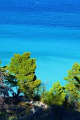 landscape of the San Michele beach and the Sassi Neri in Sirolo in Ancona on the Conero Riviera,...
