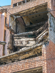 The scars of mortar shelling in central Belgrade, Serbia