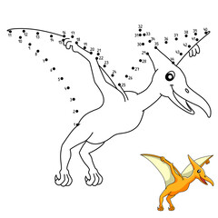 Dot to Dot Pterodactyl Dinosaur Coloring Isolated 