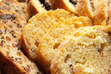 Sliced sweet rolls with poppy seeds. Fresh sweet bread