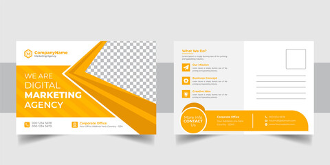 Corporate business postcard template design set with blue, yellow, red, and green colors. digital marketing agency postcard, business marketing postcard set, vector illustration