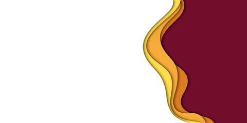 Bright white and red background with yellow waves and space for text in paper cut style