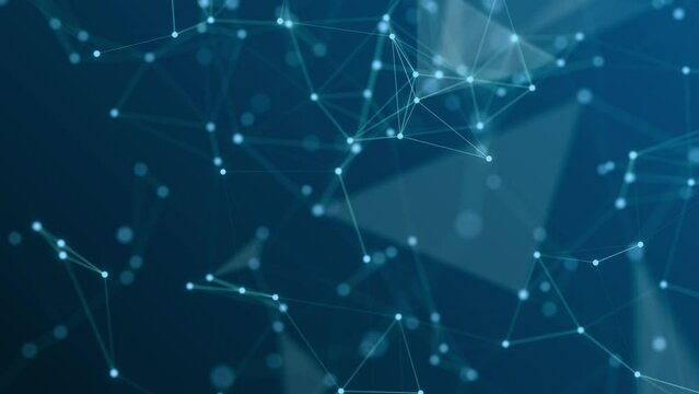 4K digital connection abstract animation dots and lines on blue background. 5G network connection structure technology background.