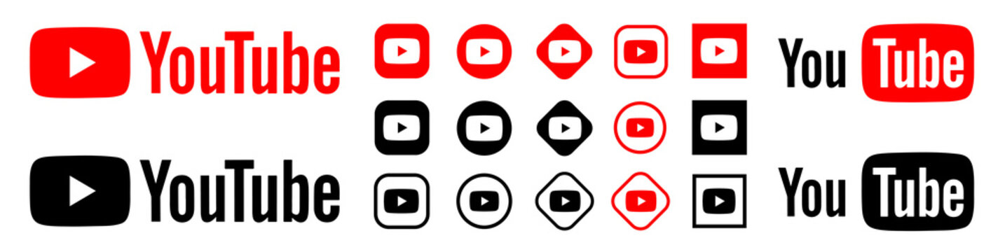 Youtube logo. YouTube vector icons illustration. Social media set