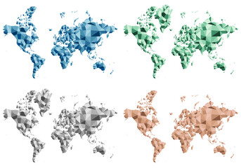 Vector Polygonal World Map in different colors (Greenland could be hidden - see blue and beige)