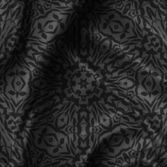 Black silk fabric with floral pattern.  Subtle waves texture. 