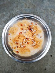 Vegetable noodle soup with rice food milk on plate