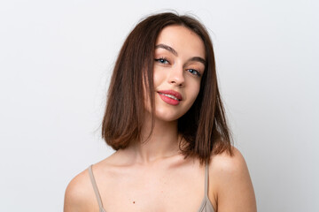 Fototapeta premium Young Ukrainian woman isolated on white background . Close up portrait