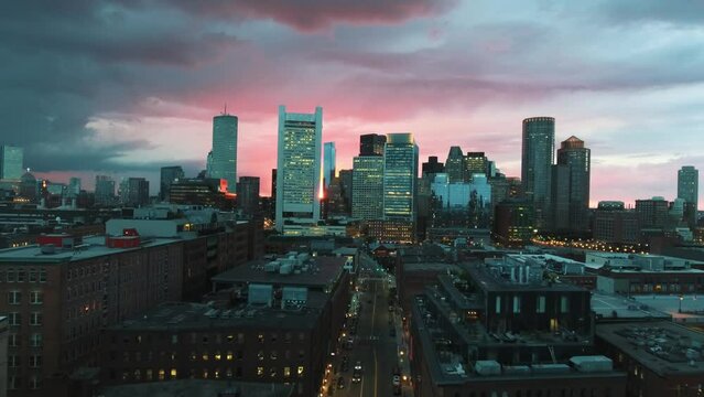 Boston City Sunset Aerial Drone