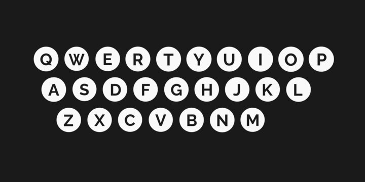 QWERTY Keyboard layout - buttons and keys with characters of latin alphabet. Simple black and white vector illustration.