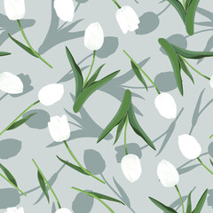 Seamless pattern of white tulips. Stock vector illustration eps10.