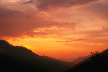 Fototapeta na wymiar Sunset of the mountains in the Great Smoky Mountains National Park