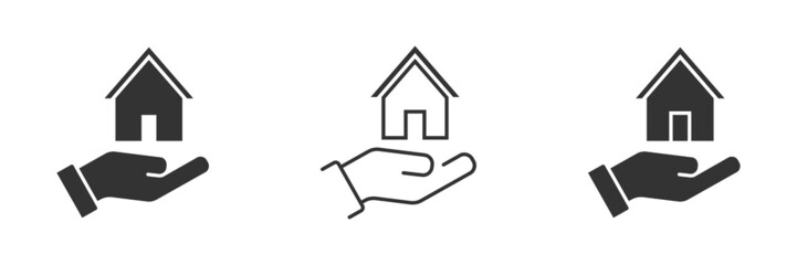 Hand holding up house icon. Vector illustration.