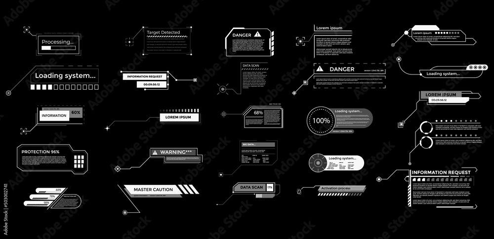 Fototapete callouts titles banner. futuristic digital line text frame boxes and label emplate set. collection o