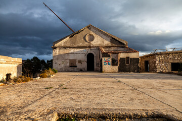 Full view of the historical building Semaforo Marconi in Golfo Aranci