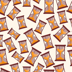 transparent hourglass seamless pattern.  Vintage sandglass with sand inside to measure time.hourglass as a symbol of keeping time. Vector pattern in concept time, technology, modern.