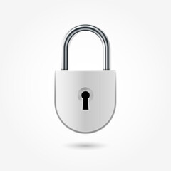 Glossy padlock for skeleton key, brand new rural padlock icon with classic keyhole, vector