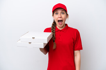 pizza delivery woman with work uniform picking up pizza boxes isolated on white background with...