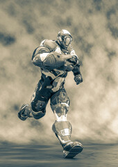 futuristic astronaut on outfit ia running