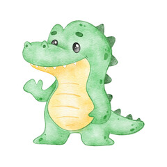 Digital watercolor. Illustration of cute cartoon tropical animal crocodile