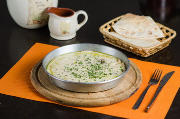Kofta tahini meal in a restaurant in Arabic cuisine