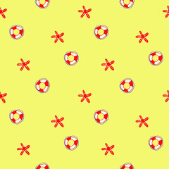 Fototapeta na wymiar Seamless pattern with sea star on a yellow background