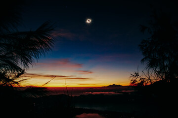 Solar eclipse on a colorful sky.