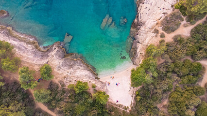High aerial drone view of Adriatic sea scape at summertime seaso