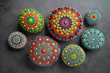 Beautiful colorful hand painted dot mandalas