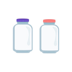 two glass jars with purple and pink lids in flat style