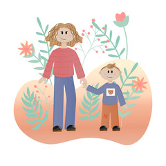 mother and son floral background