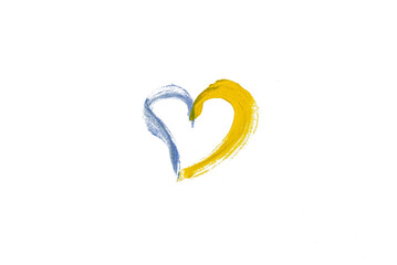 Drawn heart Ukrainian flag on a white background. Isolate