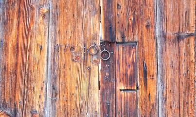 Wooden village house. old door.