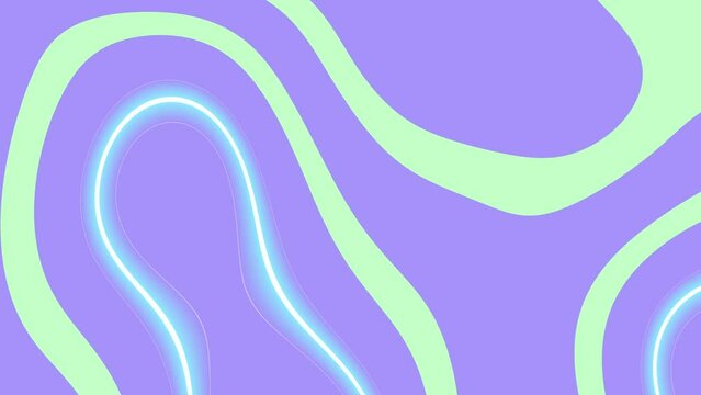Abstract light green and glowing blue elements on lilac background. Liquid animation. Flowing round shapes pattern. Web design and presentation template. Fluid circles wallpaper. Trendy graphic poster
